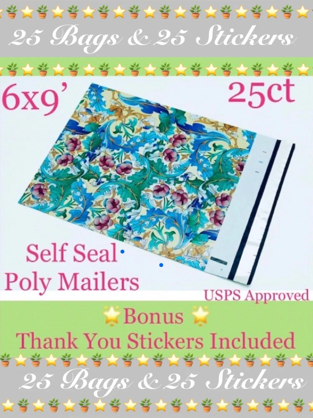 25ct 6x9’ Polymailer Bags~BONUS! 25ct Thank You Stickers 🪴🆕🪴